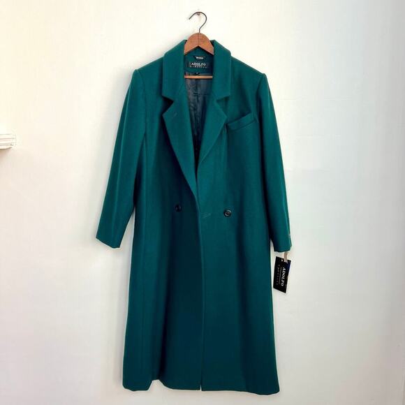 Vintage 90s NEW Adolfo Classics 100% Wool Green Double Breasted Long Coat 10 - Picture 7 of 14